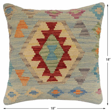 handmade Traditional Pillow Blue Red Hand-Woven SQUARE 100% WOOL Hand woven turkish pillow2' x 2'